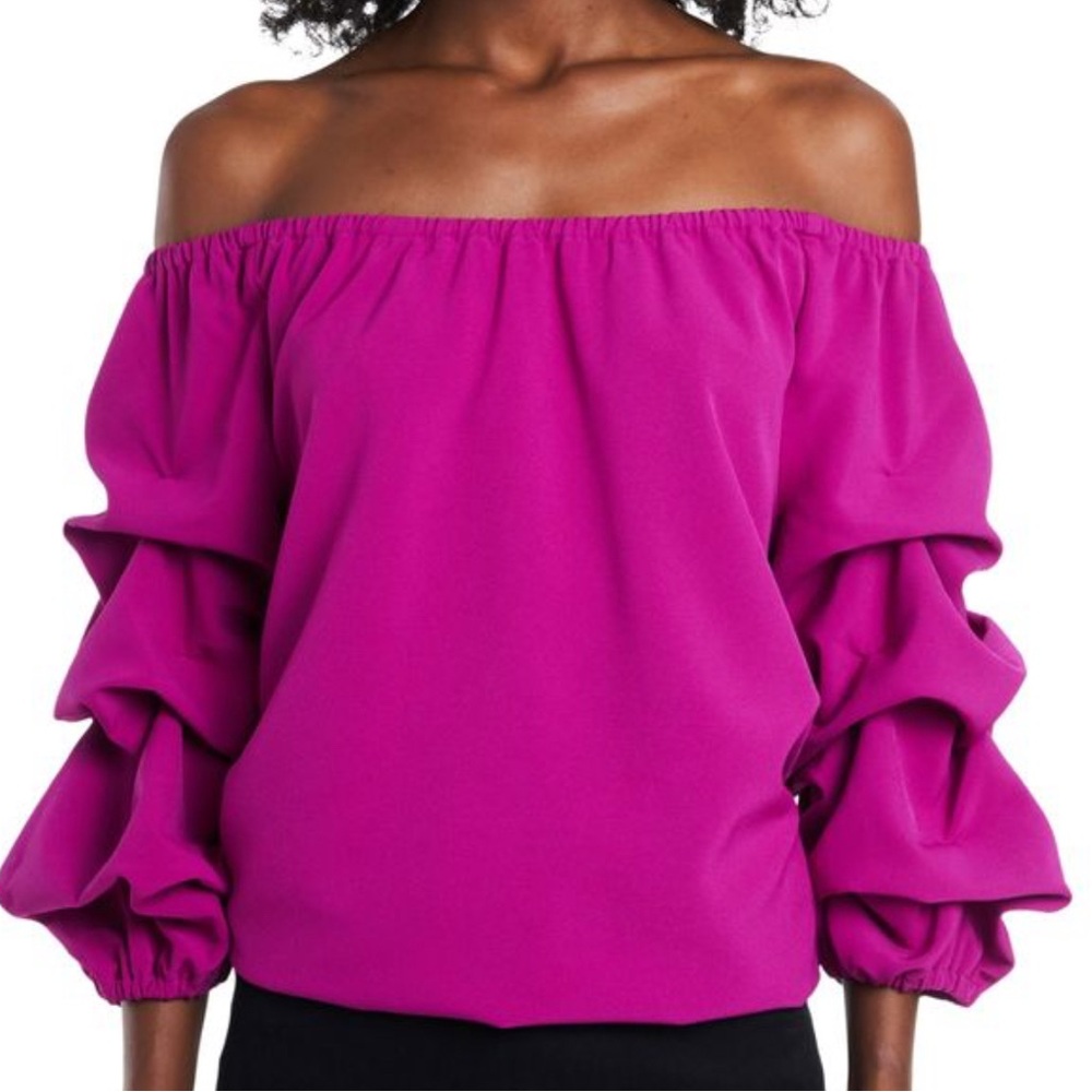 Fuchsia Off Shoulder Ruffle Sleeve Blouse – Women’s Top